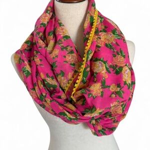 Betsey Johnson Pink Yellow Garden Rose Print Large Loop Infinity Scarf Spring